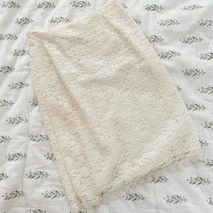 Cream Lace knee length Pencil Skirt